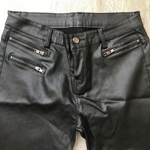 Spandex, black pants, pleather pants